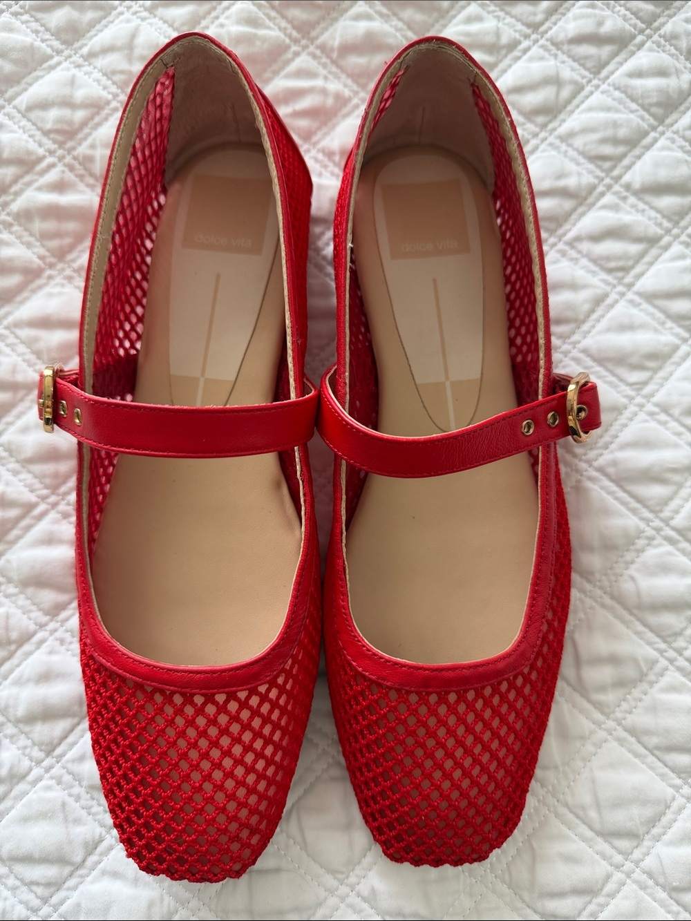 Dolce Vita Rodni Red Mesh Mary Jane Flats with Buckle - Picture 6 of 11